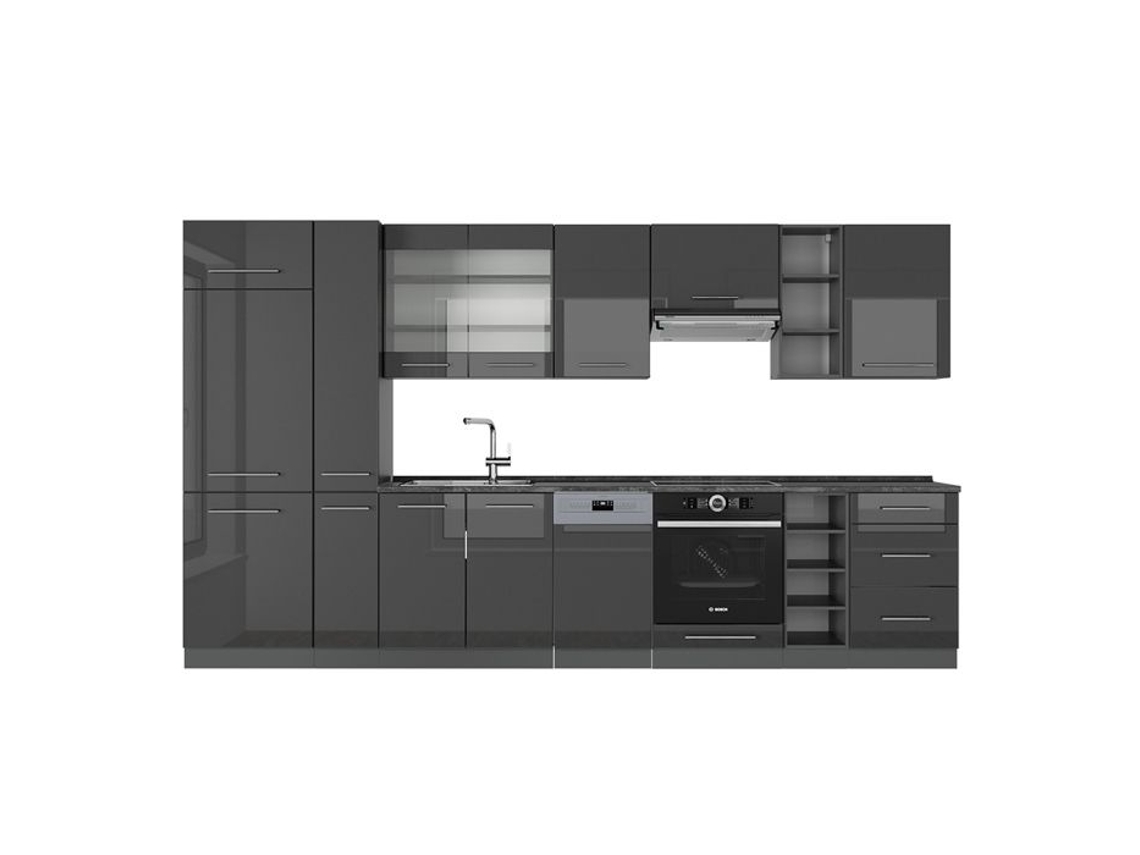 Cozinha Fame Line, 355cm Sem Pt, Antracite Alta Brilho, Antracite, Vicco