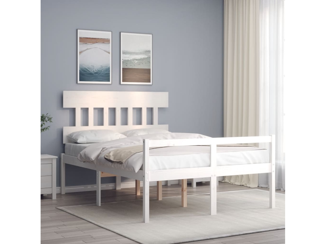 Vidaxl Cama Para Idosos Com Cabeceira 140x190 Cm Madeira Maciça Branco