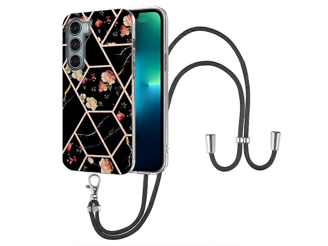 Capa De Celular Motorola Moto G200 Em Tpu Com Estampa Floral Marmorizada E Cordão.