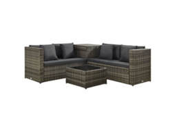 Vidaxl 4 Pcs Conjunto Lounge De Jardim C/ Almofadões Vime Pe Cinzento