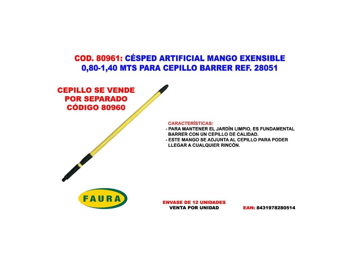 Mango Extensible De Cepillo Para Barrer Césped Artificial Amarillo- 0,80/1,40 M.