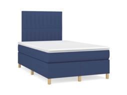 Vidaxl Cama Box Spring C/ Colchão E Led 120x190 Cm Tecido Azul