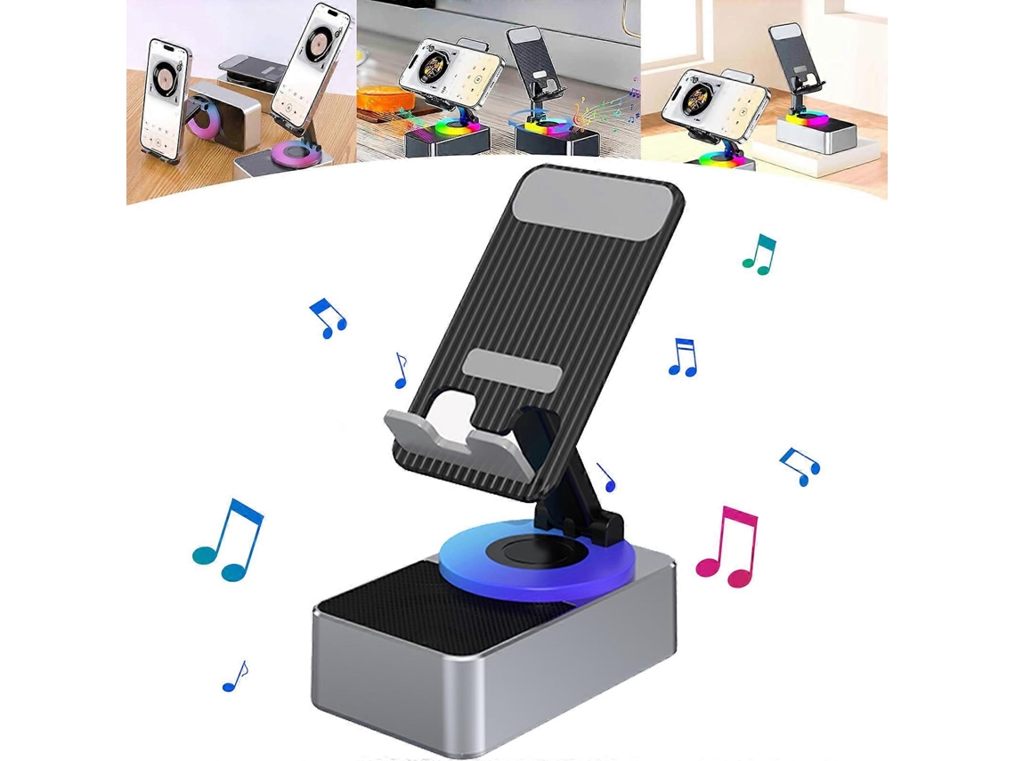 Suporte Para Celular 3 Em 1 Com Áudio Bluetooth E Bateria Integrada, 100% Novo, Cinza.