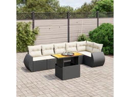 Vidaxl 7 Pcs Conjunto De Sofás P/ Jardim C/ Almofadões Vime Pe Preto