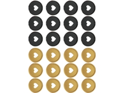 Conjunto Packove com 24 discos de encadernação de plástico resistente, dourado e preto, para cadernos, agendas, uso escolar e muito mais.