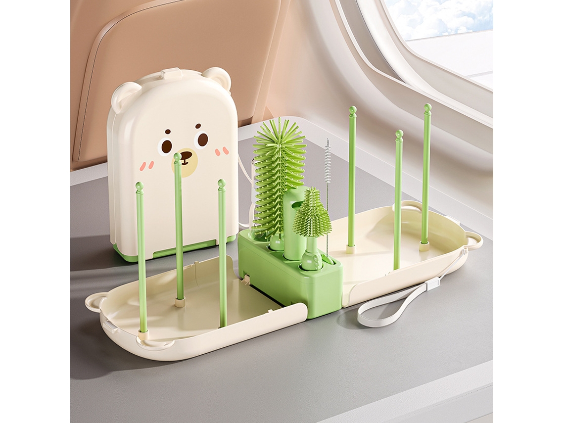 Kit Limpeza Viagem 7 Em 1silicone, Escova, Suporte Secagem, Limpa Palhinhas Verde Hexinyigjly