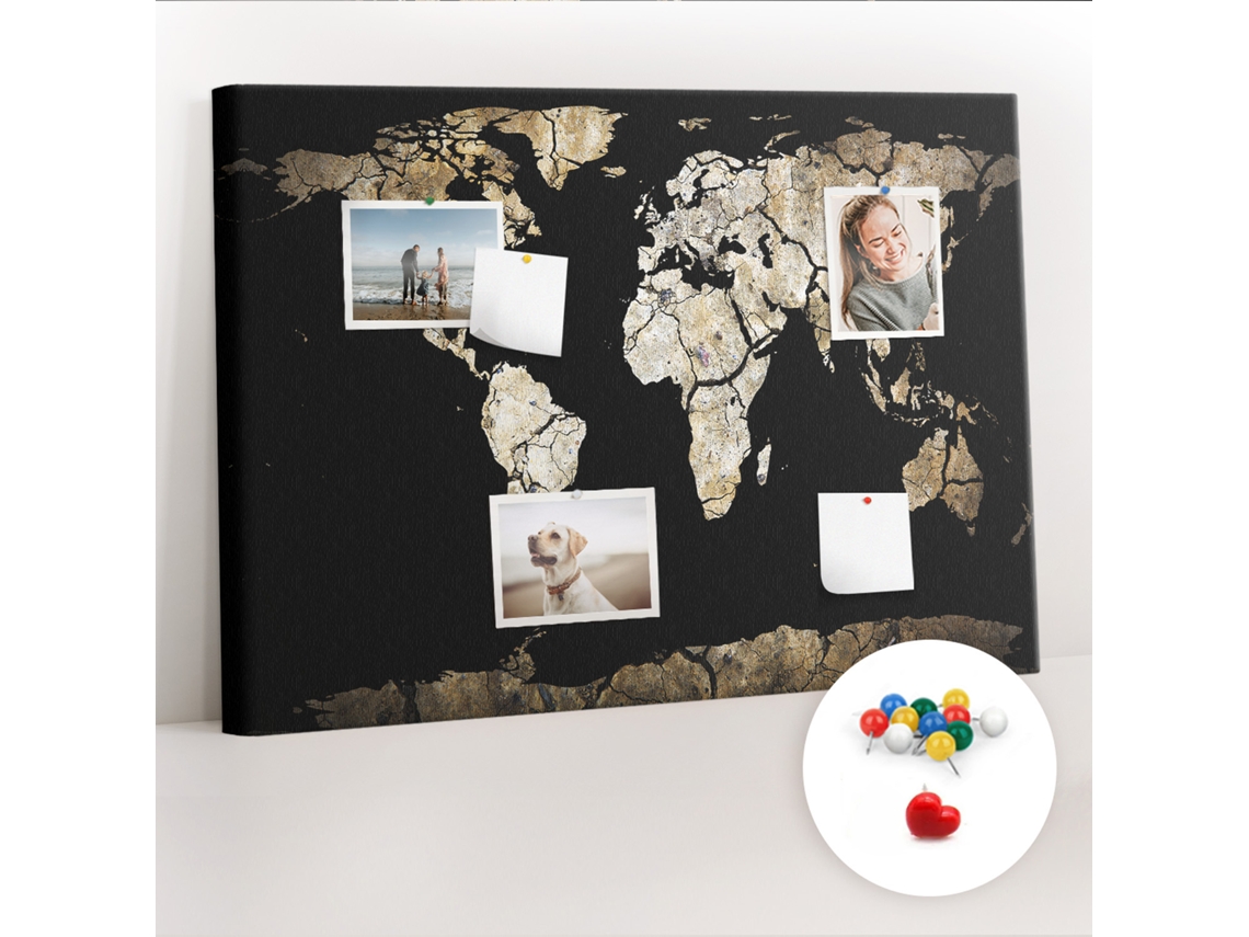 Quadro De Cortiça Com Impressão Mapa-múndi Seca Para A Sala De Estar Espelharte (70x100 Cm)