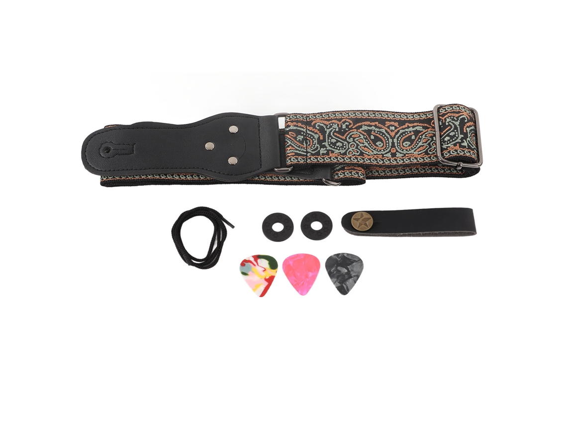 Alça de Ombro Ajustável para Guitarra Elétrica em Nylon Bordado com Fivela Antiderrapante, Verde e Marrom AQUAFORGE