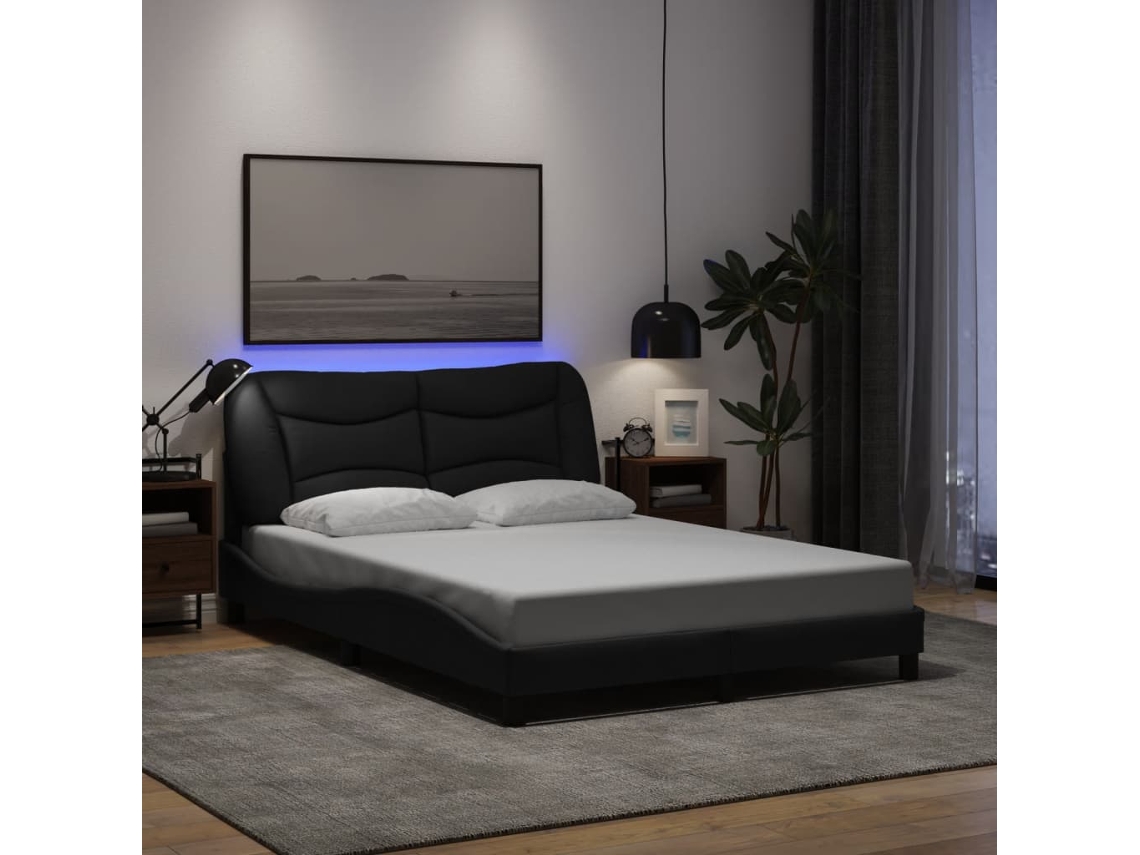 Vidaxl Estrutura De Cama Com Led Sem Colchão Hvar 140x190 Cm Tecido Preto