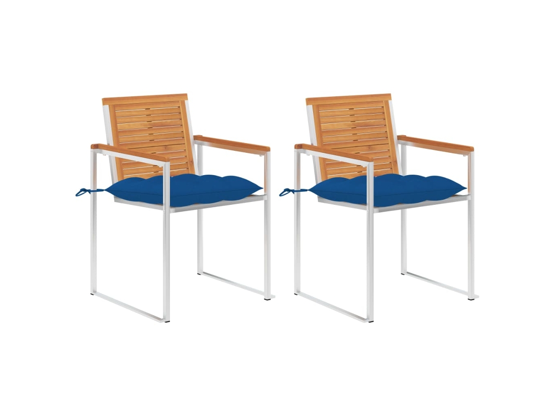 Vidaxl Cadeiras De Jardim Com Almofadões 2 Pcs Acácia Maciça E Aço