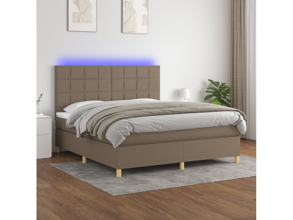 Cama Box Spring Colchão/led 180x200cm Tecido Cinza-acastanhado