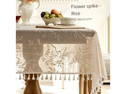 Toalha De Mesa Bege Com Franjas, Estilo Decoração De Escritório, Para 4 A 6 Pessoas, Com Padrão De Renda Floral Bordado, 140 X 140 Cm (l X C).