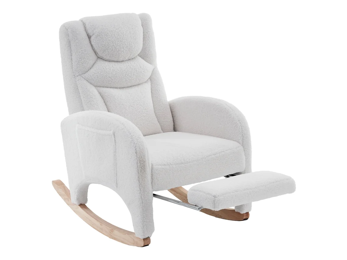 Cadeira De Balanço Relaxante Com Braços,estofada Em Tecido De Pelúcia Branco,ideal Para Sala E Quarto,suporta 110 Kg