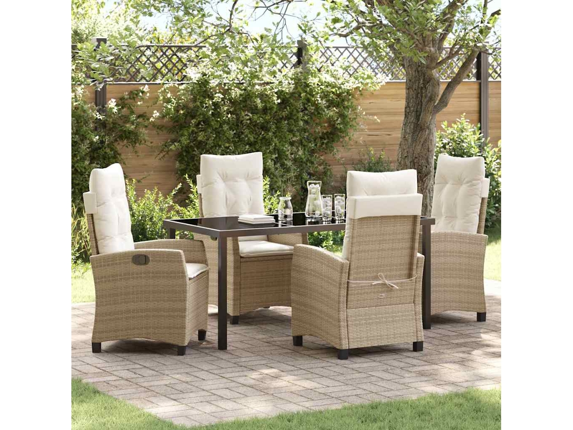 Vidaxl Conjunto de Jantar para Jardim com Almofada 5 Pcs Bege Vime Pe