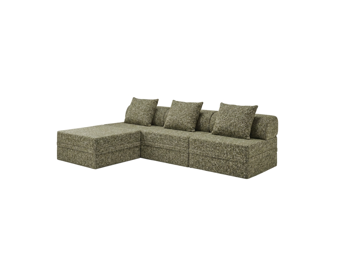 Sofá Modular 3+1+puff Convertível Tweed Verde Oliva SKOFFA