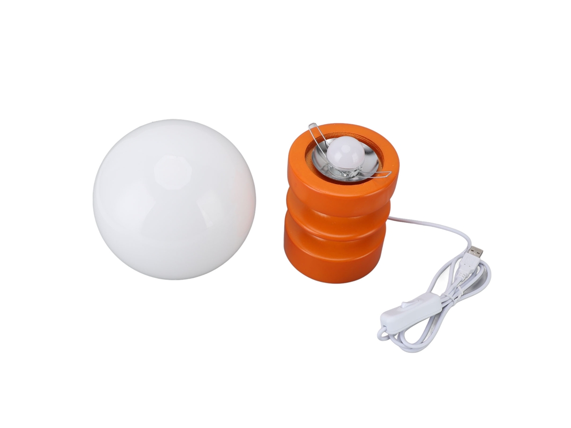 Lâmpada de Mesa retrô com abajur de vidro e base de madeira laranja USB pequena para cabeceira do quarto com S/MARCA