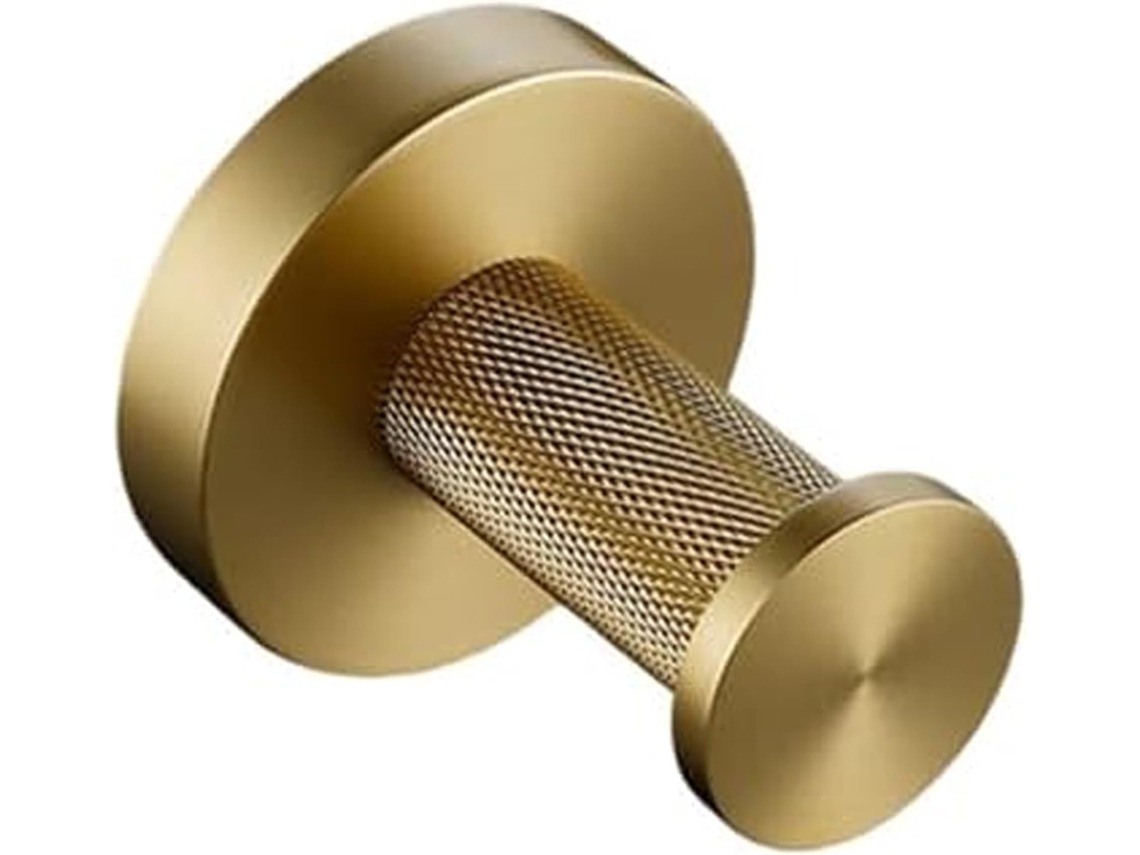Conjunto De Acessórios Para Banheiro, Kit Em Latão Escovado Dourado Com Textura Serrilhada, Argola Para Toalha, Gancho
