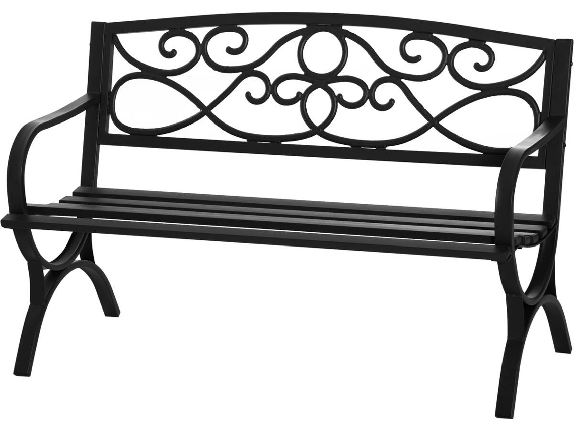 Banco de Jardim Aço e Ferro Fundido Cor Preto 128x58.5x85 cm Outsunny