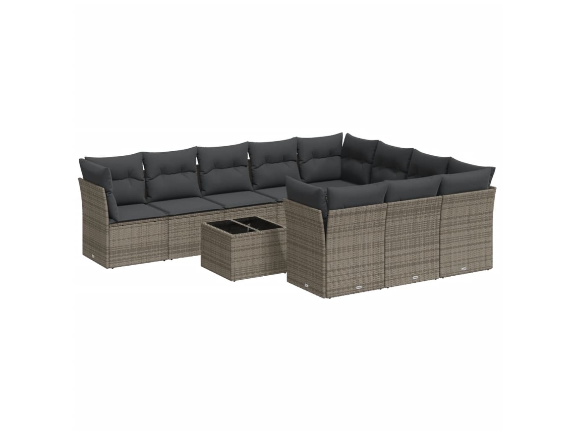 Conjunto de 11 Sofás de Jardim com Almofadões Vime Pe Cinzento MAISON EXCLUSIVE