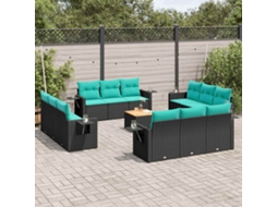 Vidaxl Conjunto De Sofá De Jardim Com 13 Peças E Almofadas Em Rattan Sintético Preto