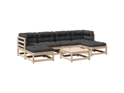 Conjunto 7 Sofás de Jardim com Almofadões Pinho VIDAXL Maciço