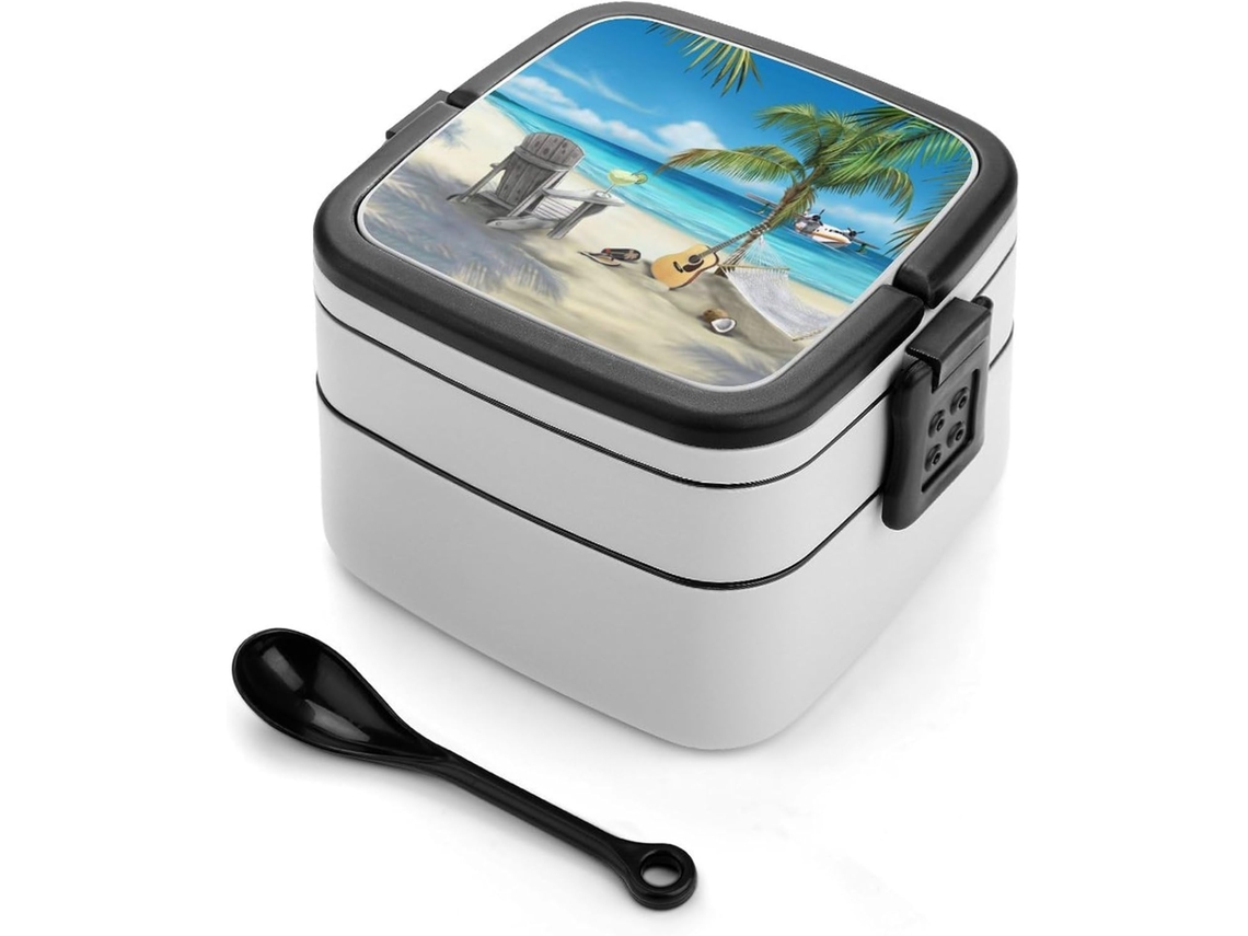 Marmita Bento De Camada Dupla Para Guitarra Na Praia, 1000ml, Empilhável, À Prova De Vazamentos, Com Colher, Caixa De