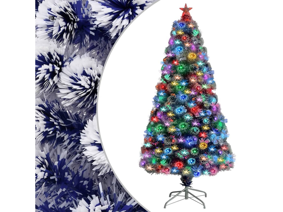 Vidaxl Árvore Natal Artificial Pré-iluminada Fibra Ótica Branco/azul