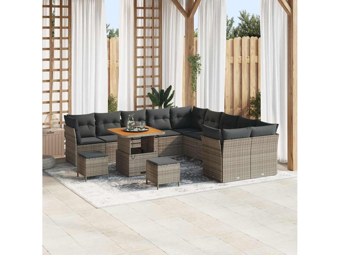 Vidaxl Conjunto De Sofá De Jardim 13 Pcs Cinzeto Vime Pe