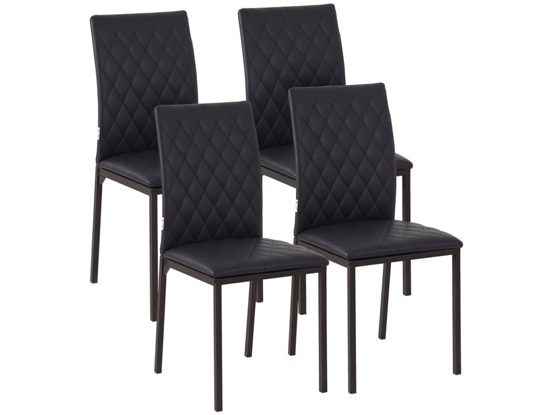 Conjunto De 4 Cadeiras Couro Sintético E Metal Cor Preto 41x50x91 Cm Homcom