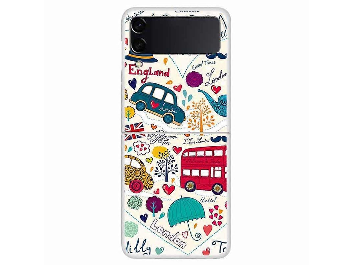 Compre Para Samsung Galaxy Z Flip4 5g Capa De Celular Com Estampa Padrão À Prova De Quedas Capa Traseira De Pc Rígido Vermelho Ônibus