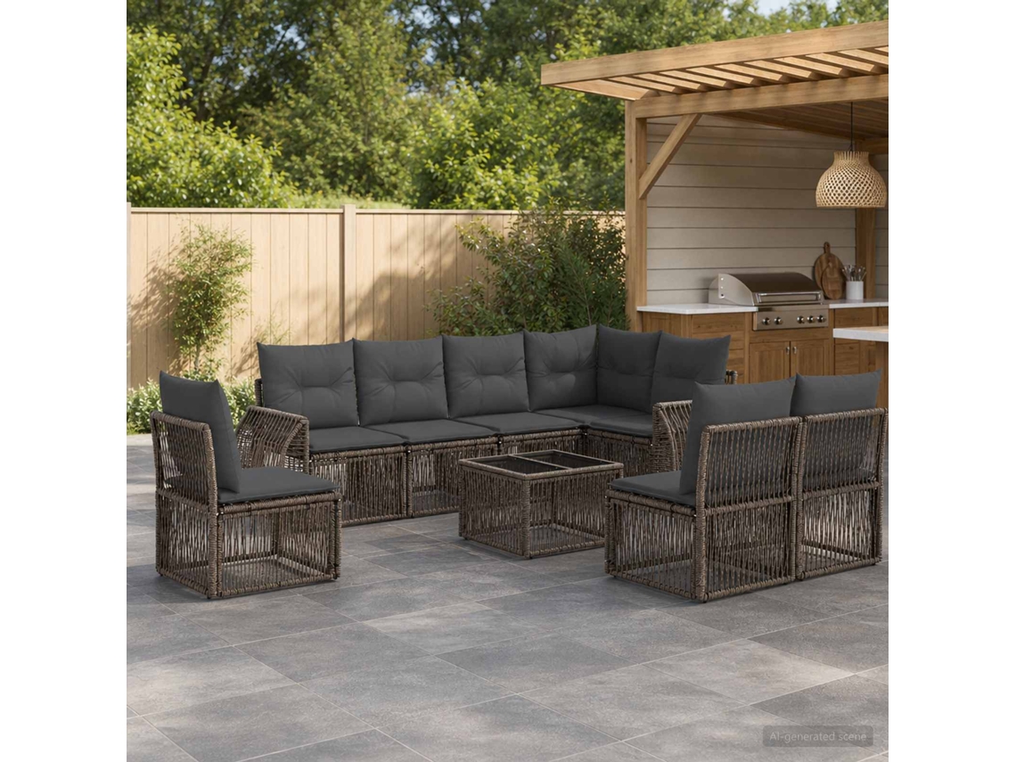 Vidaxl Conjunto De Sofá De Jardim 9 Unid. Cinza E Cinza Escuro Vime Pe
