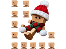 Estatueta Madeira Instável 12 Expressões Magnéticas Pernas Móveis Chapéu Cachecol Ideal Aniversários Natal GOKOCO