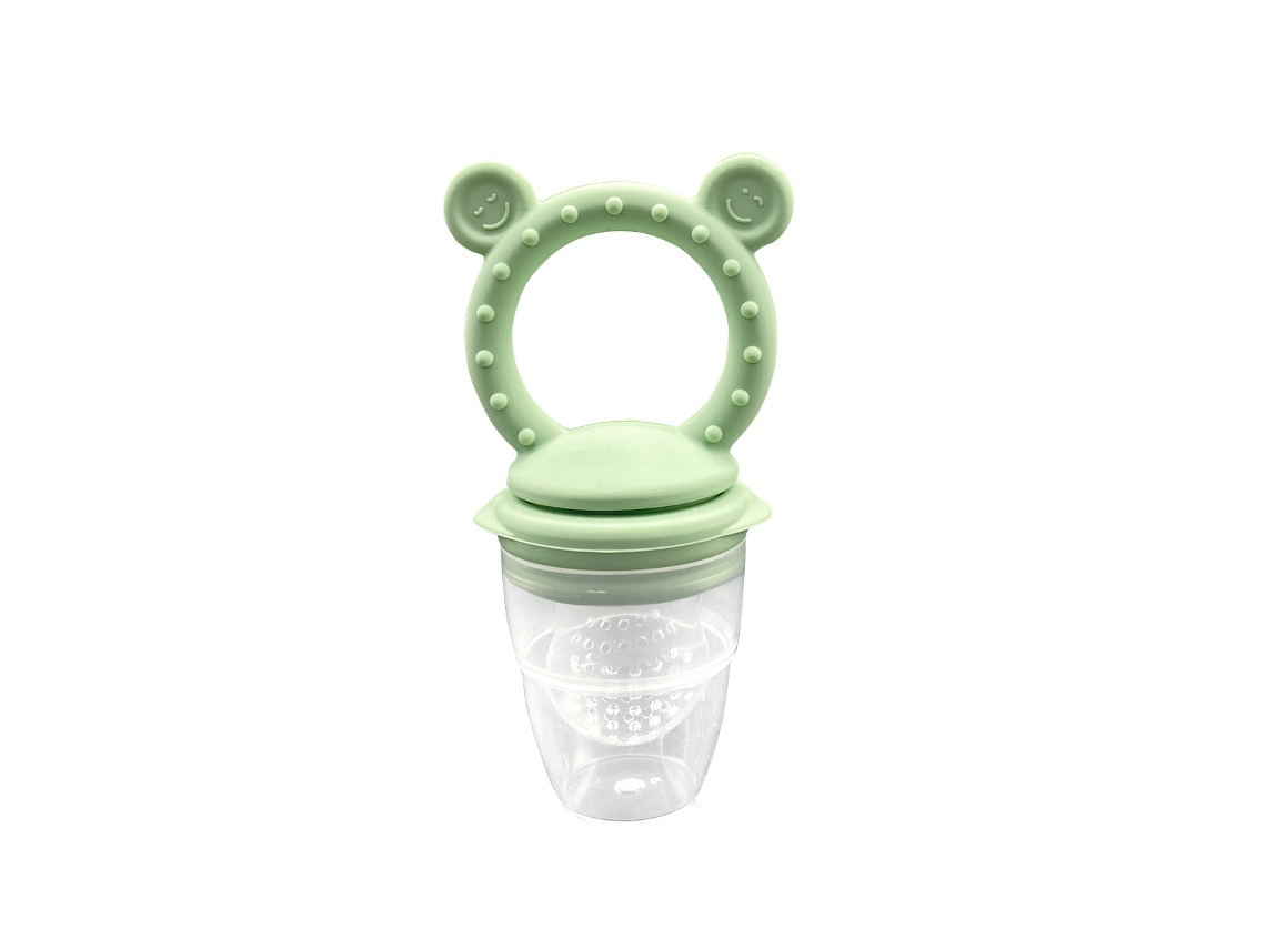 Brinquedo De Silicone Para Bebês Que Está Começando A Comer Alimentosmordedor Verde Escuro Com Carinha Sorridente