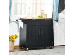 Carrinho de Cozinha C/rodas Móvel Auxiliar Culinária com 2 Gavetas 2 Portas Prateleira Ajustável 104x46x91 Cm Preto