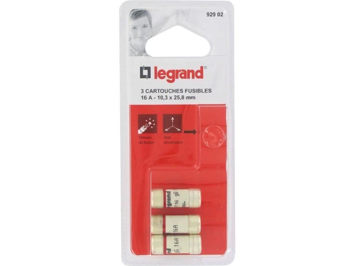 Conjunto De 3 Fusíveis Com Indicador Luminoso Legrand 16 A 10,3x25,8 Mm