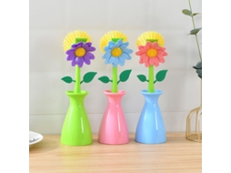 Conjunto De 3 Escovas De Lavar Louça Em Formato Flor Com Cabos Longos, Nas Cores Azul, Verde E Rosa, Para Limpeza Da Cozinha