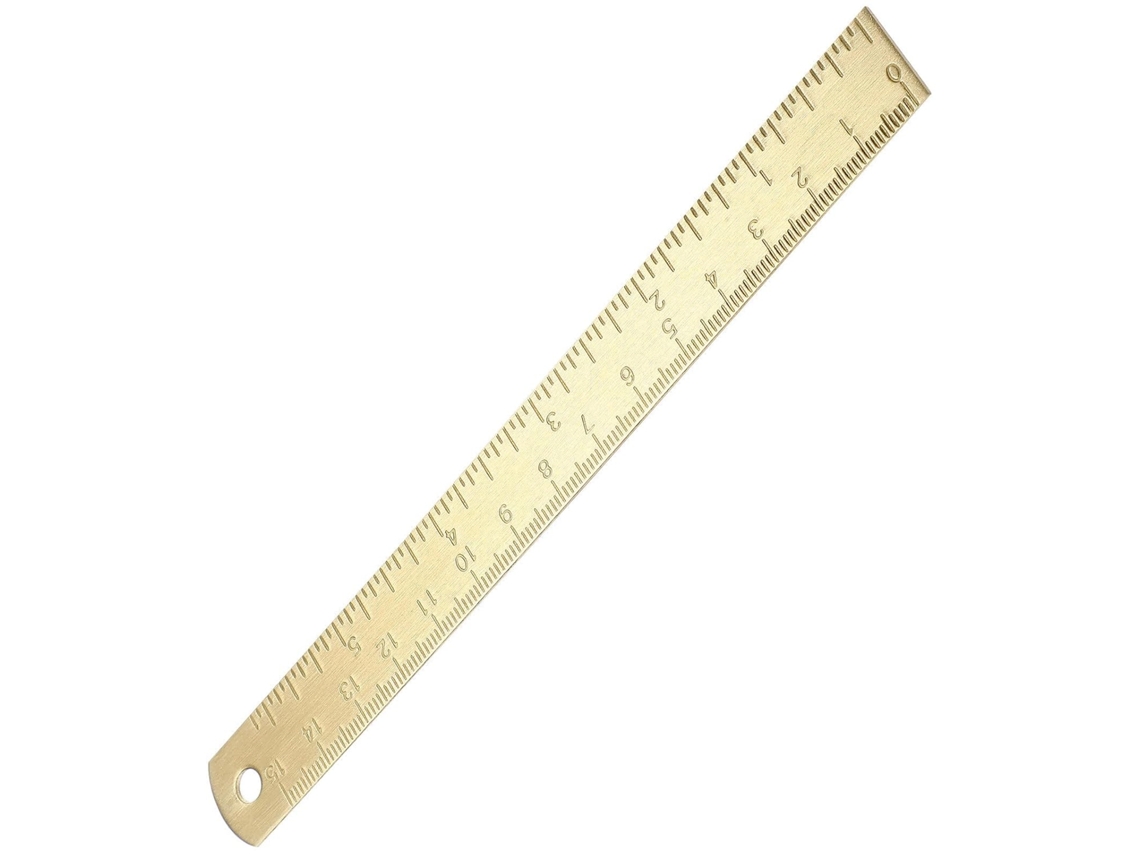 Régua de latão de 30 cm para medição e desenho, com graduação, leve e portátil, ideal para arquitetos e material escolar.