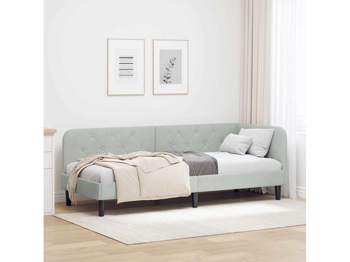Vidaxl Estrutura De Cama De Canto Cinzento-claro 80 X 200 Cm Veludo