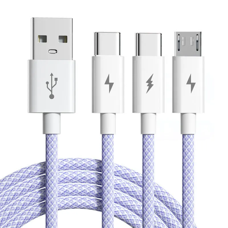Cabo De Dados Trançado Macarone 3 Em 1 De 66 W Com Carregamento Super Rápido (roxo, 1,2 M)