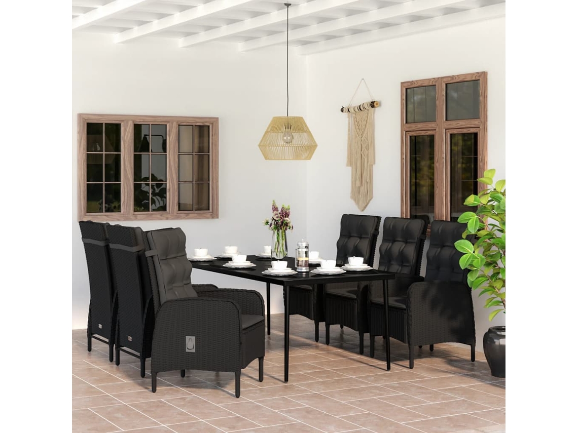 Vidaxl 7 Pcs Conjunto De Jantar Para Jardim Com Almofadões Preto