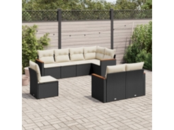 Vidaxl 8 Pcs Conjunto Sofás De Jardim Com Almofadões Vime Pe Preto