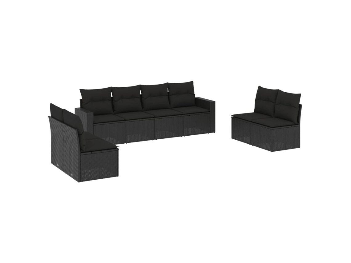 Maison Exclusive - 8 Pcs Conjunto Sofás De Jardim Com Almofadões Vime Pe Preto