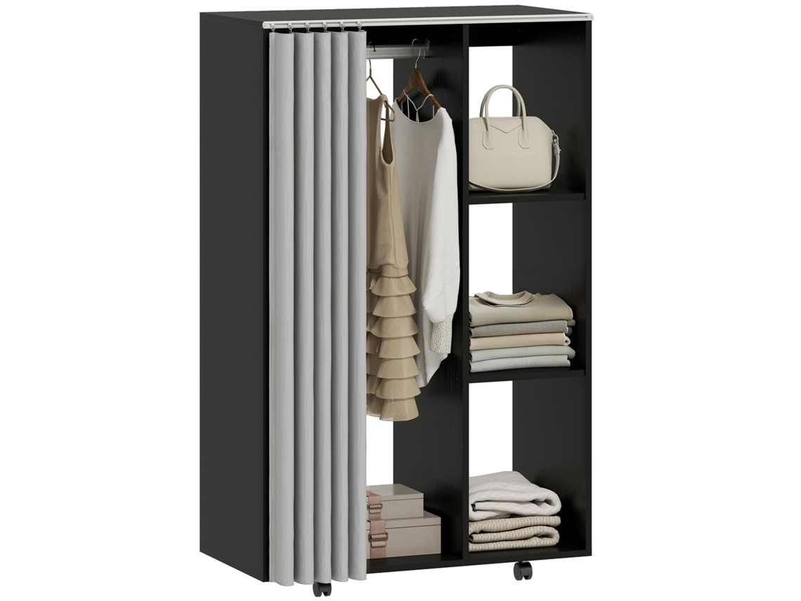 Armoire Penderie Vêtement Dressing Mobile 4 Roulettes Tringle À Vêtements Et Étagères Ouvertes 80 X 40 X 128 Cm Noir