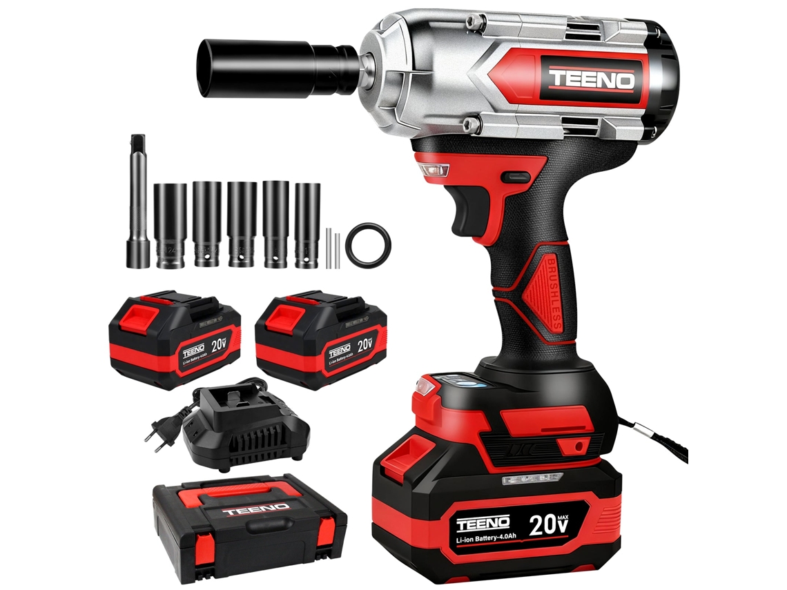 Chave De Impacto Sem Fio Sem Escova, Torque Máximo 1000n.m, 1/2" Com Duas Baterias De 4,0 Ah, Rotação Da Bigorna 180° E Cabeça Giratória 90°