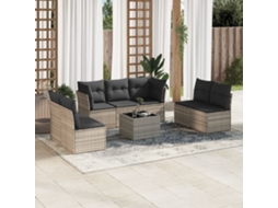Vidaxl 8 Pcs Conj. Sofás Jardim C/ Almofadões Vime Pe Cinzento-claro