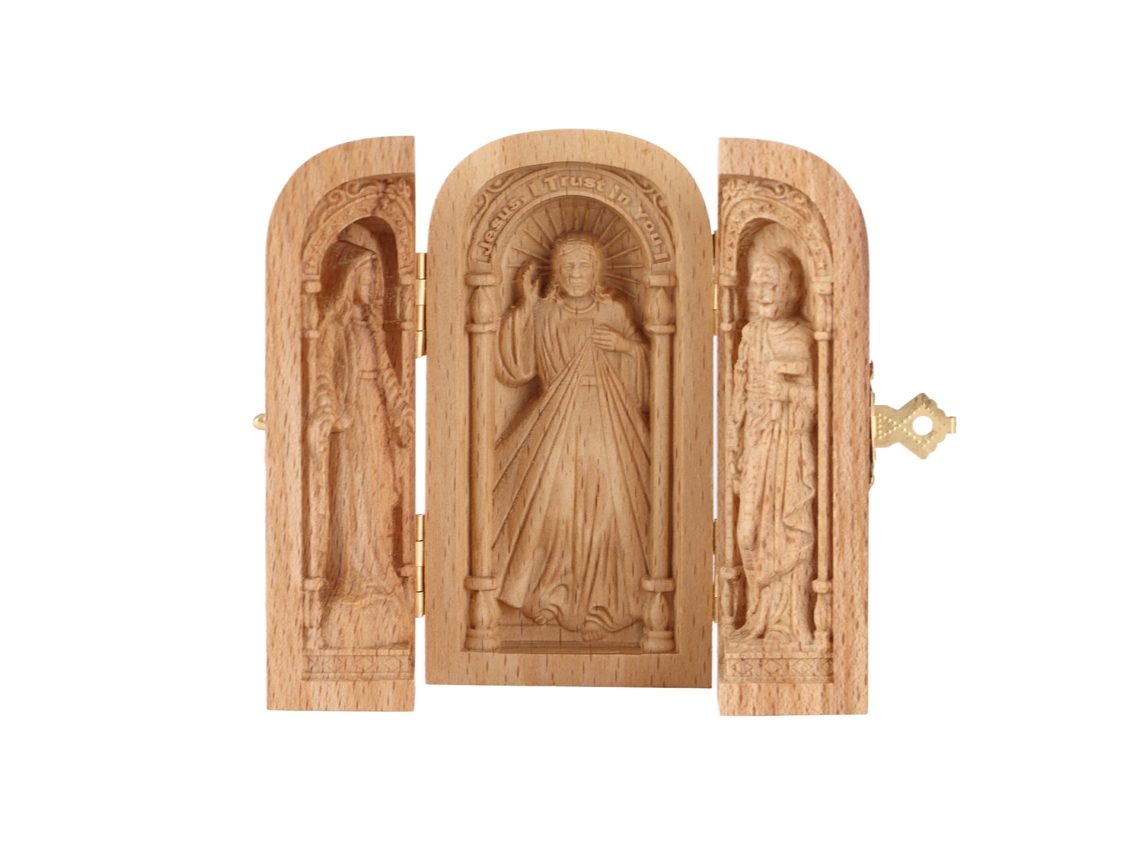 Laxiscreed Ornamento Religioso Triplo Para Sacramentos, Estátua Cristã Portátil E Caixa Aberta