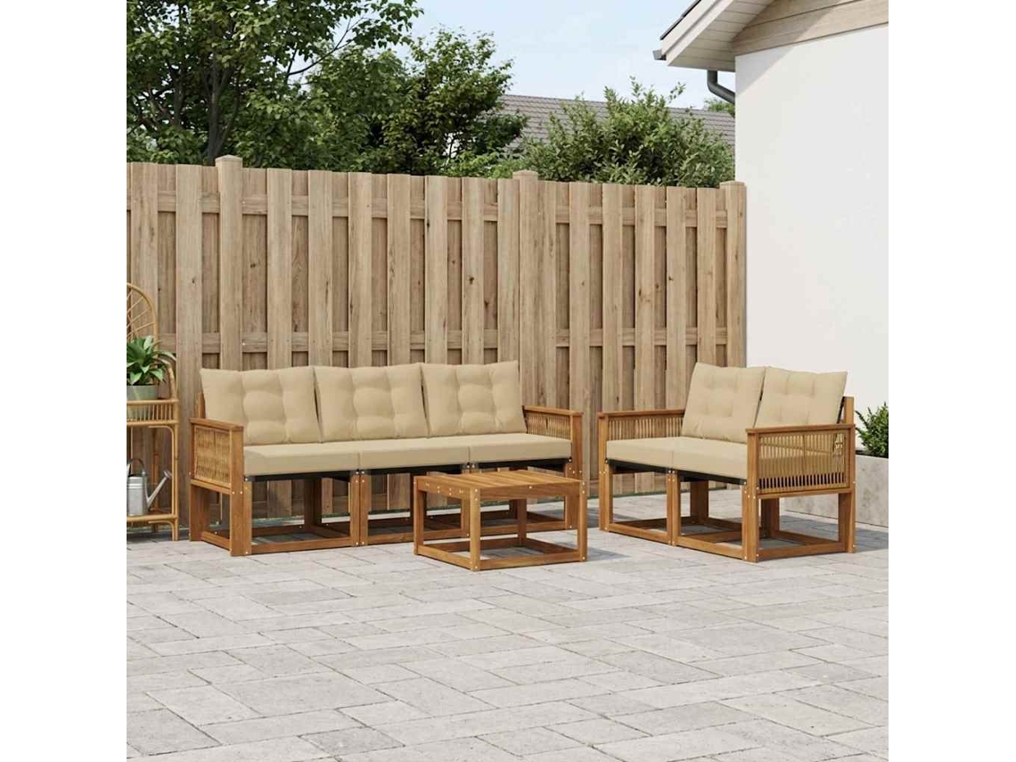 Vidaxl Conjunto De Sofás Para Exterior 6 Pcs Natural E Bege