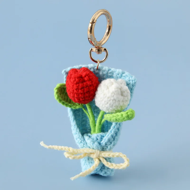 Novo Pingente De Buquê De Crochê, Chaveiro De Flor Tricotada, Mini Buquê Criativo