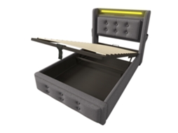 Cama Estofada PAPRIKA Solteiro 90x200cm com Led, Usb, estrutura Metálica, ripas de Madeira, capacidade 150kg, cinza, com Colchão
