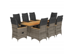 Maison Exclusive - 9 Pcs Conjunto Bistrô De Jardim C/ Almofadões Vime Pe Cinzento